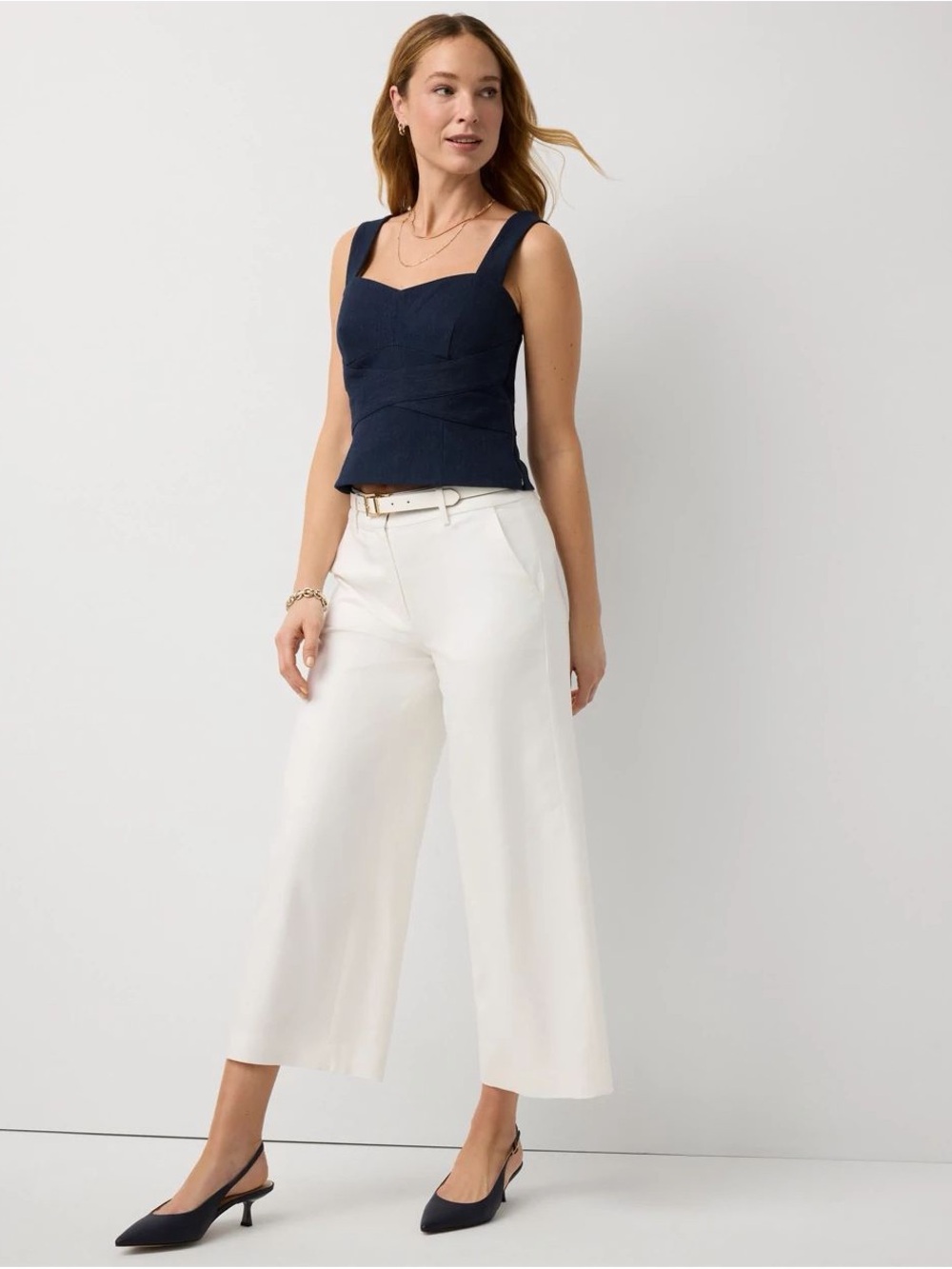 White House Black Market White Wide-Leg Cropped Pants